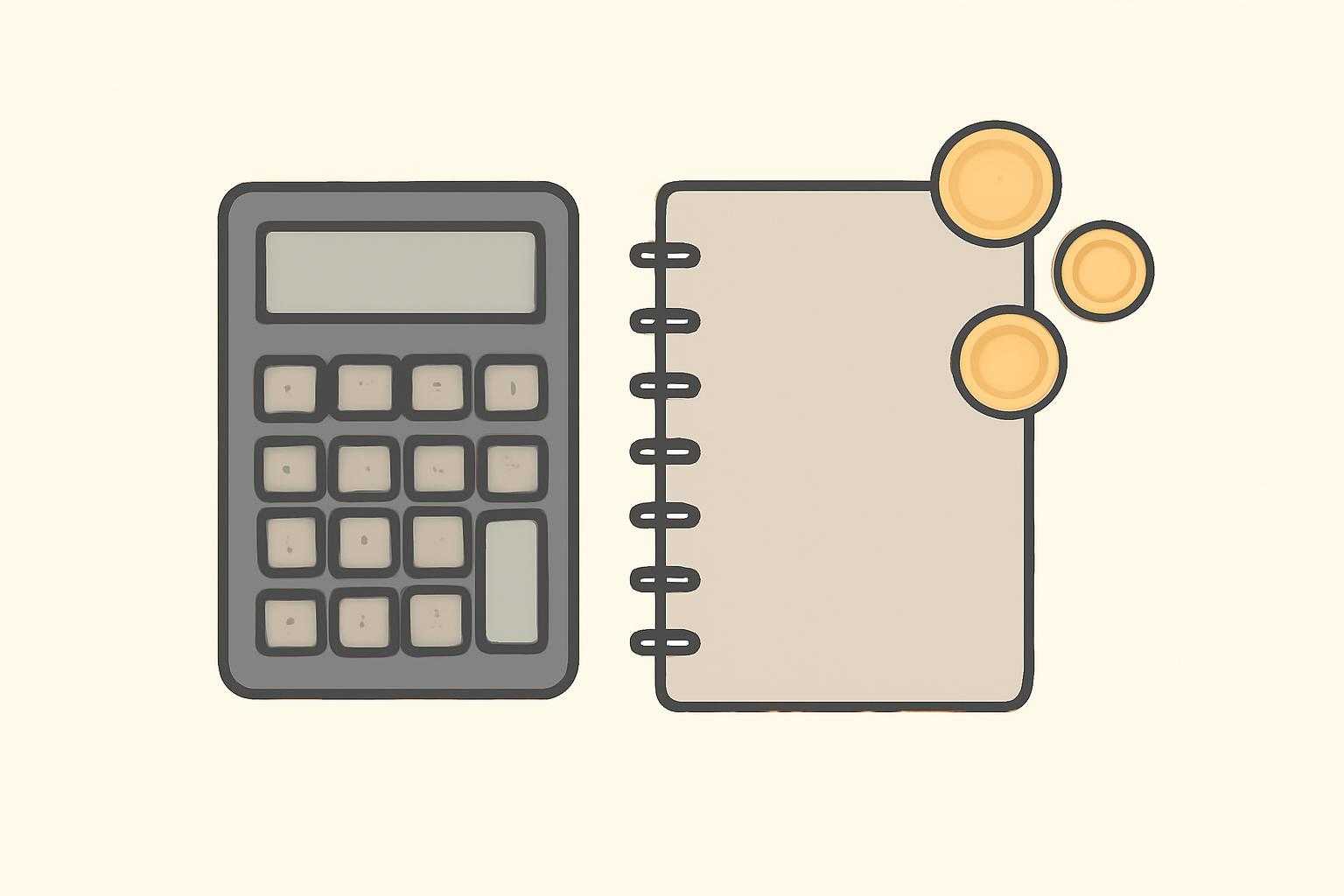 電卓と家計簿、お金の管理をテーマにしたシンプルなイラスト