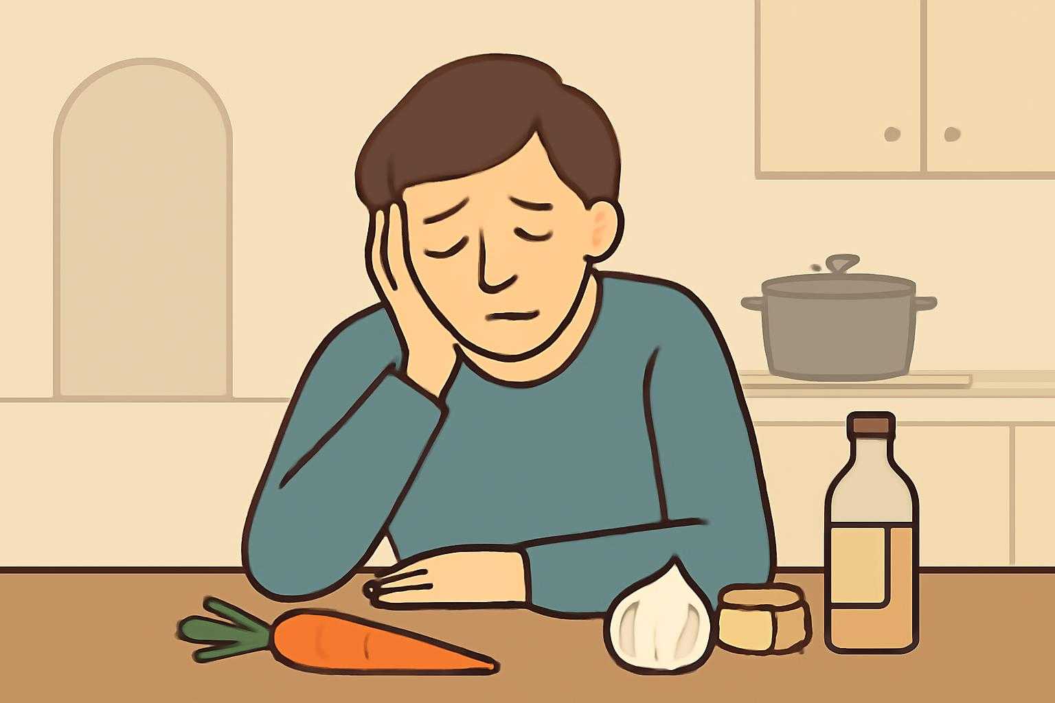 スープ作りに疲れ、モチベーションが下がっている様子