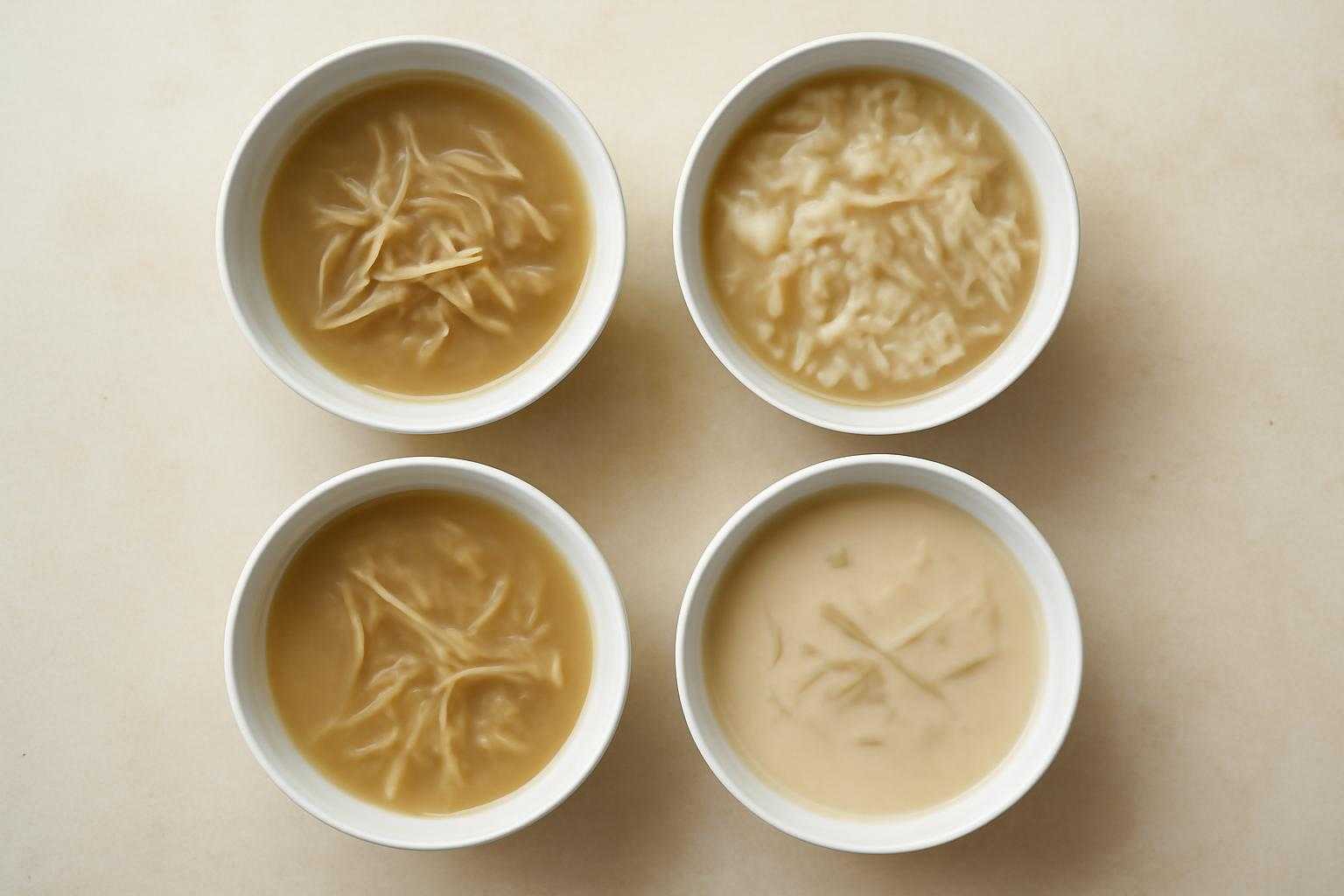 ごぼうスープをアレンジした複数の食べ方が並んでいる様子