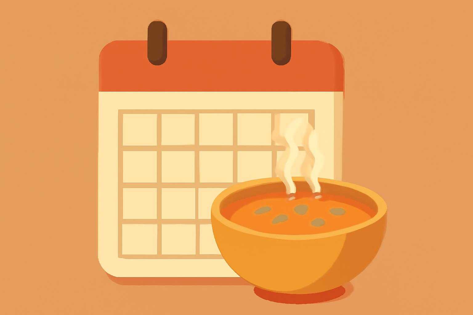 スープを飲むタイミングや期間を表す、カレンダーとスープの組み合わせ図