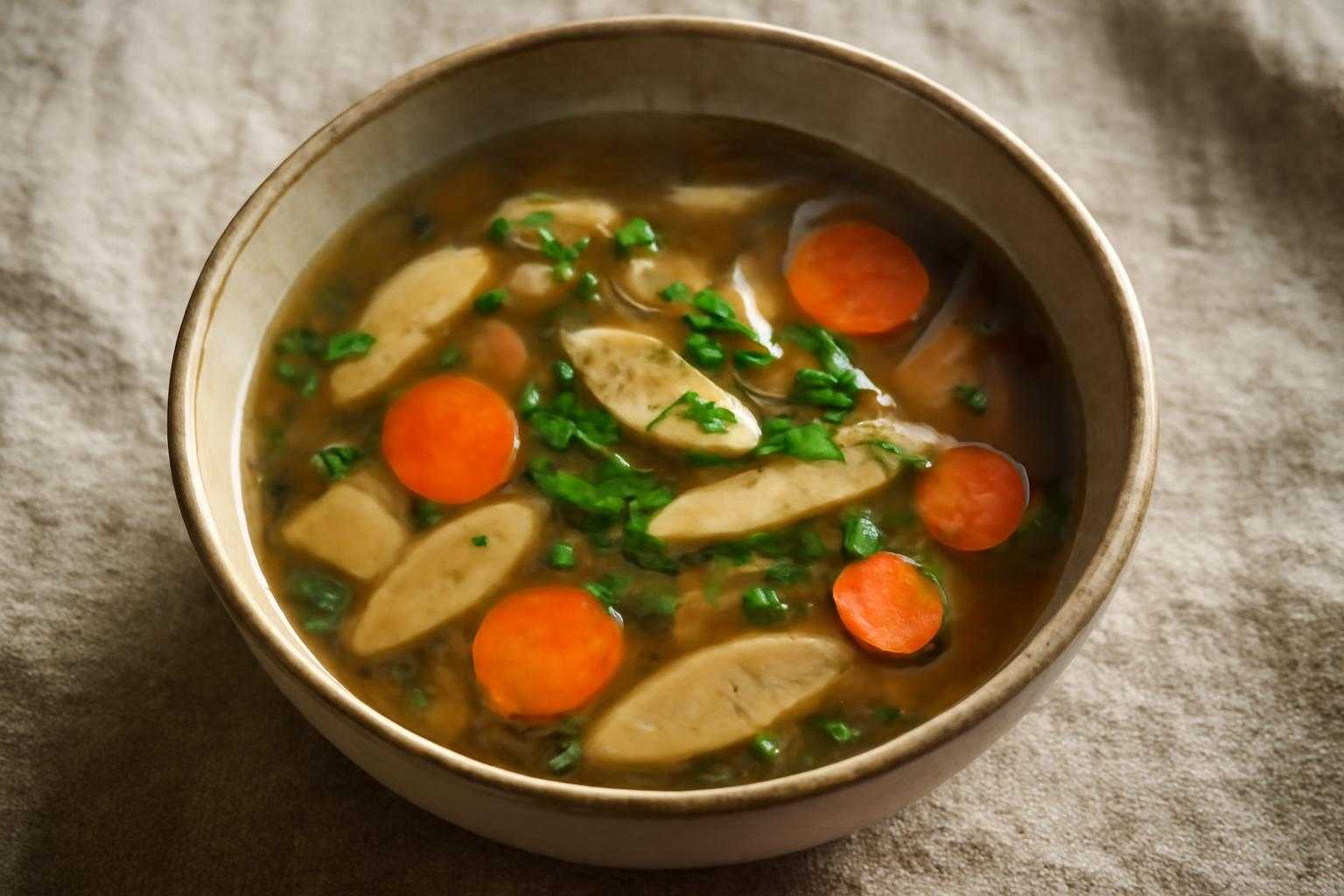 ごぼうと野菜が入ったスープの俯瞰ショット