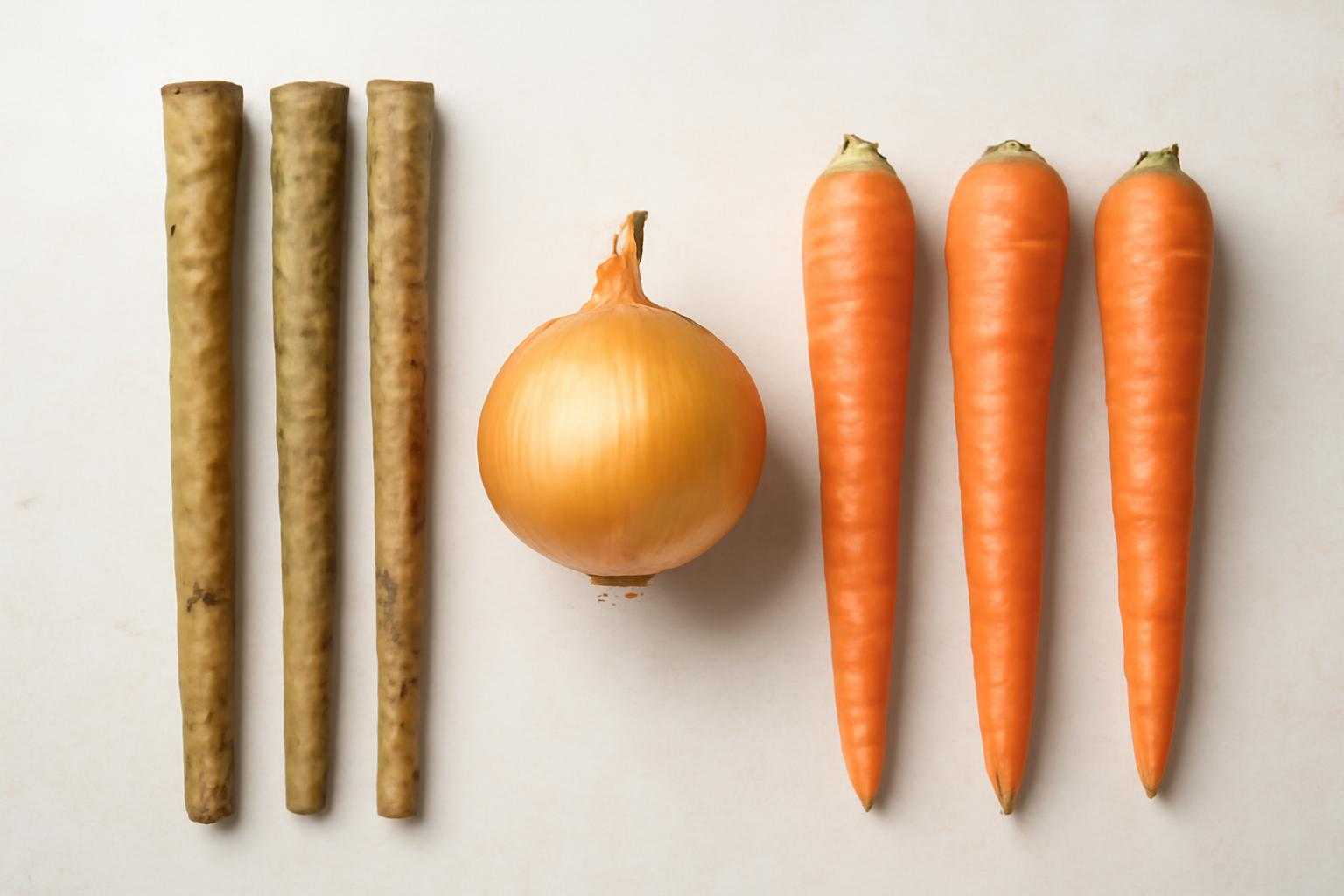 ごぼう、玉ねぎ、人参などの野菜成分を並べた比較イメージ